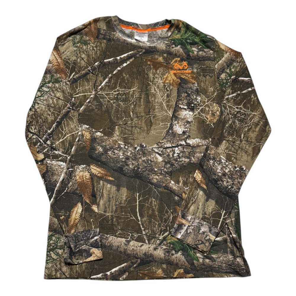 Realtree Edge Camouflage Camo Spell Out Hunting Long Sleeve Shirt Men's Small